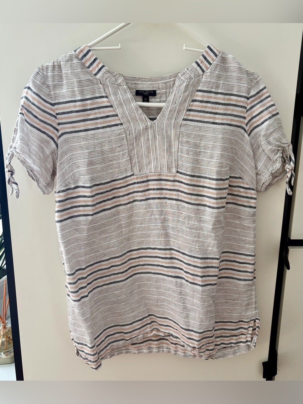 Talbots Cream Tunic with Black and Blush Stripes